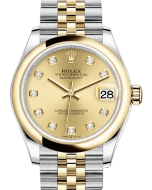 Rolex Lady-Datejust 31 Yellow Gold/Steel Champagne Diamond Dial & Smooth Domed Bezel Jubilee Bracelet 278243