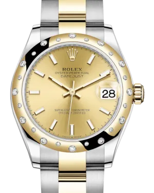 Rolex Lady-Datejust 31 Yellow Gold/Steel Champagne Index Dial & Domed Set with Diamonds Bezel Oyster Bracelet 278343RBR