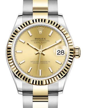 Rolex Lady-Datejust 31 Yellow Gold/Steel Champagne Index Dial & Fluted Bezel Oyster Bracelet 278273 - NEW
