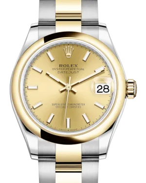 Rolex Lady-Datejust 31 Yellow Gold/Steel Champagne Index Dial & Smooth Domed Bezel Oyster Bracelet 278243 - NEW