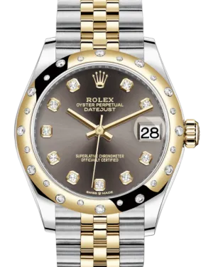 Rolex Lady-Datejust 31 Yellow Gold/Steel Dark Grey Diamond Dial & Domed Set with Diamonds Bezel Jubilee Bracelet 278343RBR