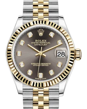Rolex Lady-Datejust 31 Yellow Gold/Steel Dark Grey Diamond Dial & Fluted Bezel Jubilee Bracelet 278273