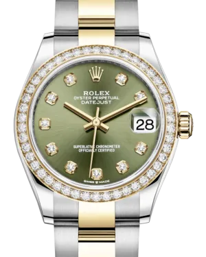 Rolex Lady-Datejust 31 Yellow Gold/Steel Olive Green Diamond Dial & Diamond Bezel Oyster Bracelet 278383RBR
