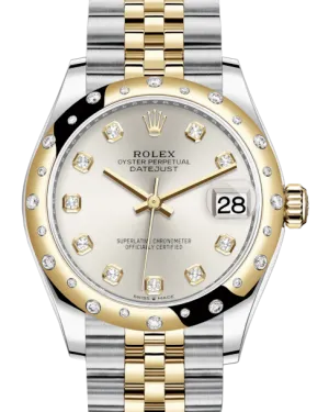 Rolex Lady-Datejust 31 Yellow Gold/Steel Silver Diamond Dial & Domed Set with Diamonds Bezel Jubilee Bracelet 278343RBR