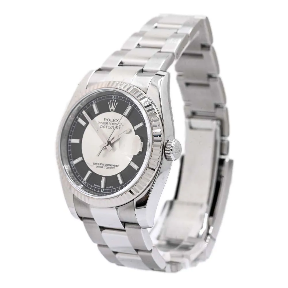 Rolex Mens Datejust Stainless Steel 36mm Black Tuxedo Stick Dial Watch Reference #: 116234