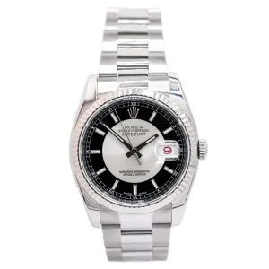 Rolex Mens Datejust Stainless Steel 36mm Black Tuxedo Stick Dial Watch Reference #: 116234
