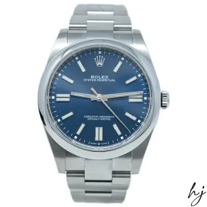 Rolex Men's Oyster Perpetual 41mm Blue Stick Dial Watch #: 124300