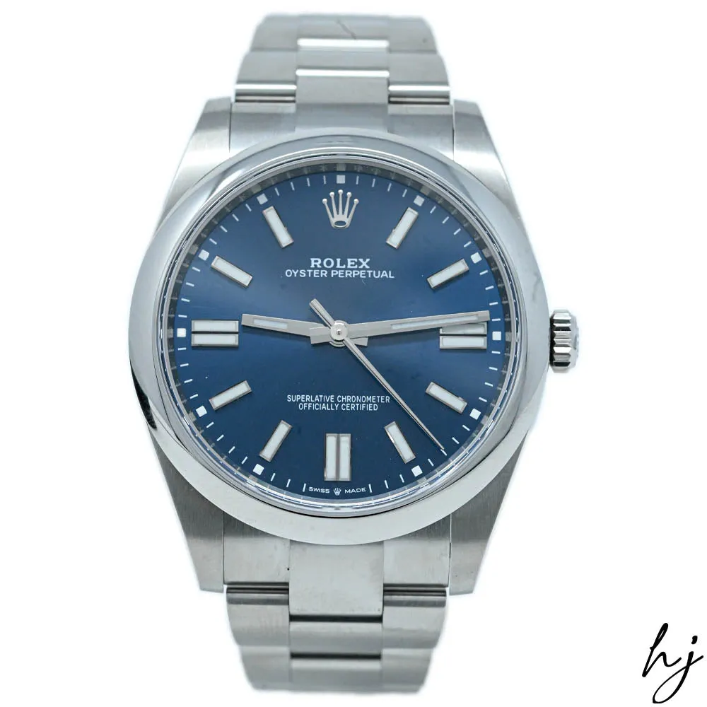 Rolex Men's Oyster Perpetual 41mm Blue Stick Dial Watch #: 124300