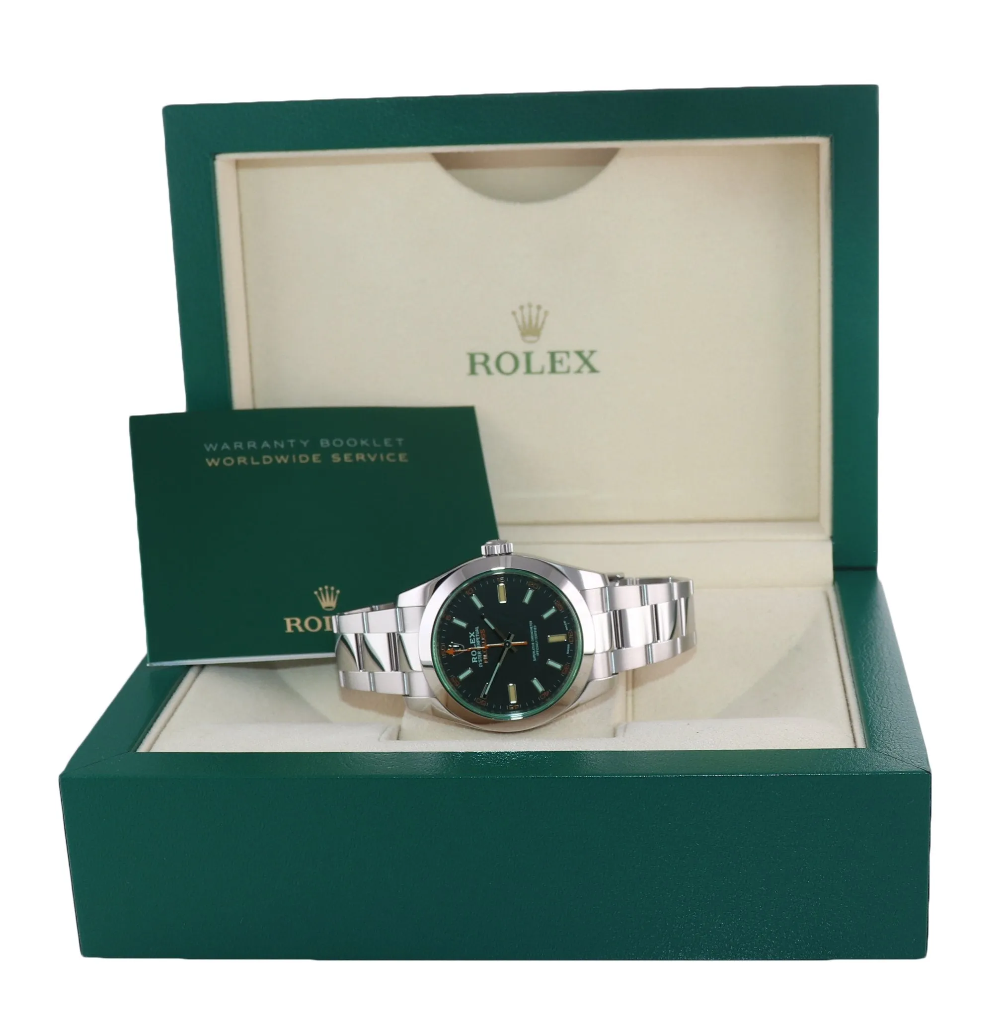 Rolex Milgauss 116400 Steel Green Black Anti-Magnetic Steel 40mm Watch Box
