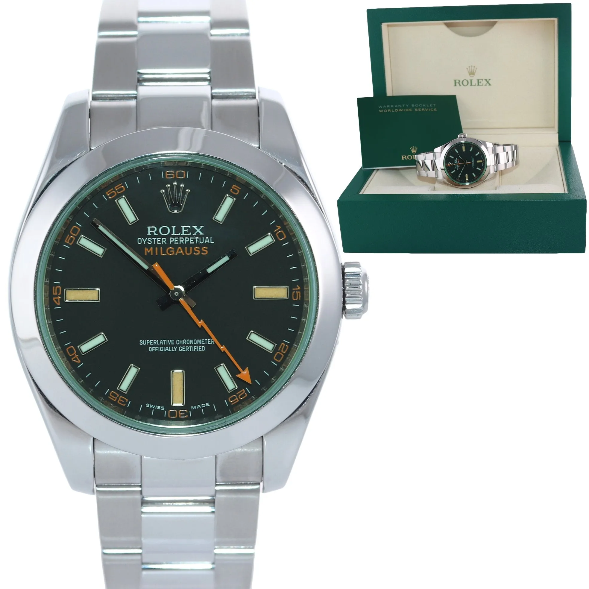 Rolex Milgauss 116400 Steel Green Black Anti-Magnetic Steel 40mm Watch Box