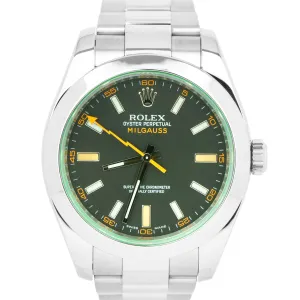 Rolex Milgauss 40mm Green Anniversary Stainless Steel Black Watch 116400 GV