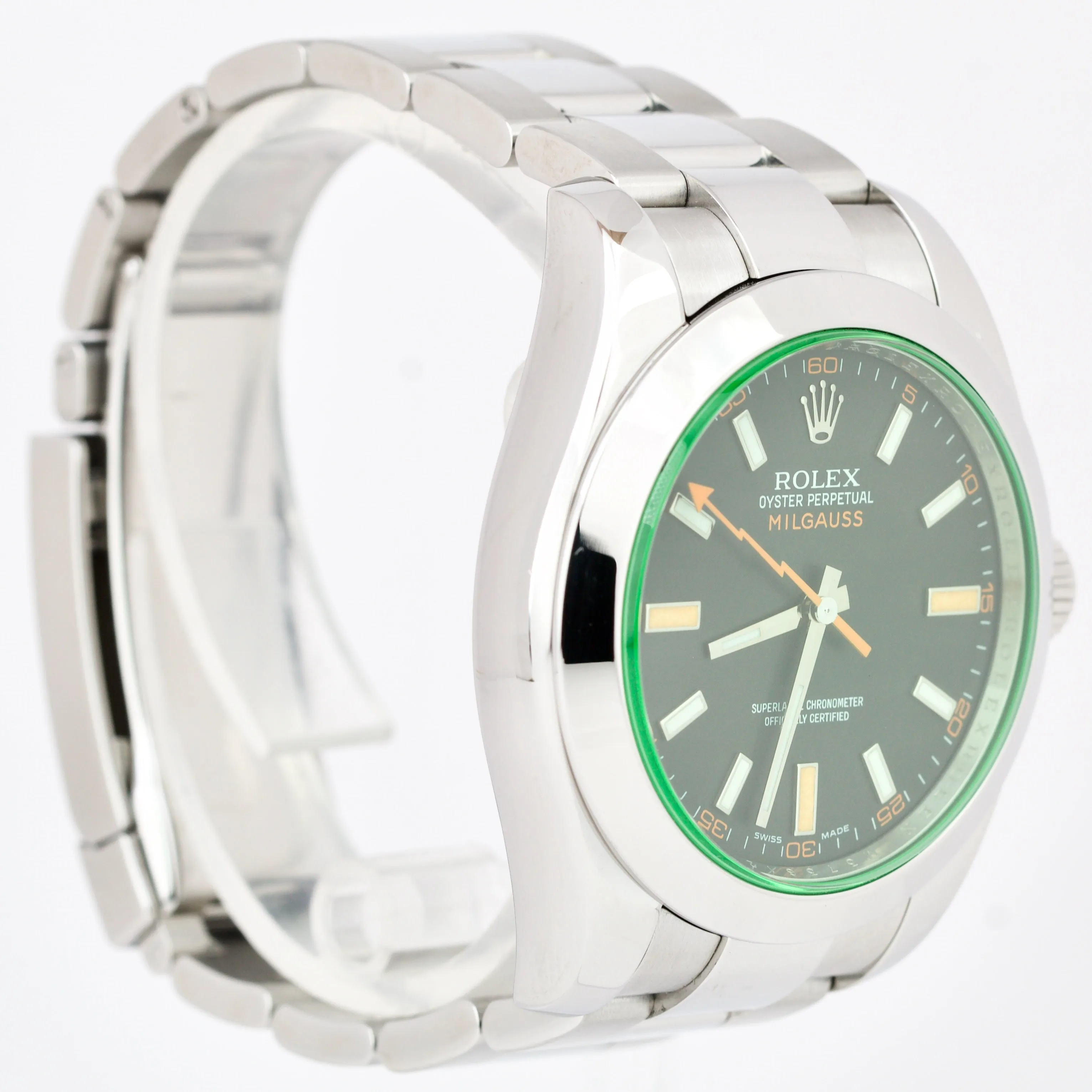 Rolex Milgauss 40mm Green Anniversary Stainless Steel Black Watch 116400 GV