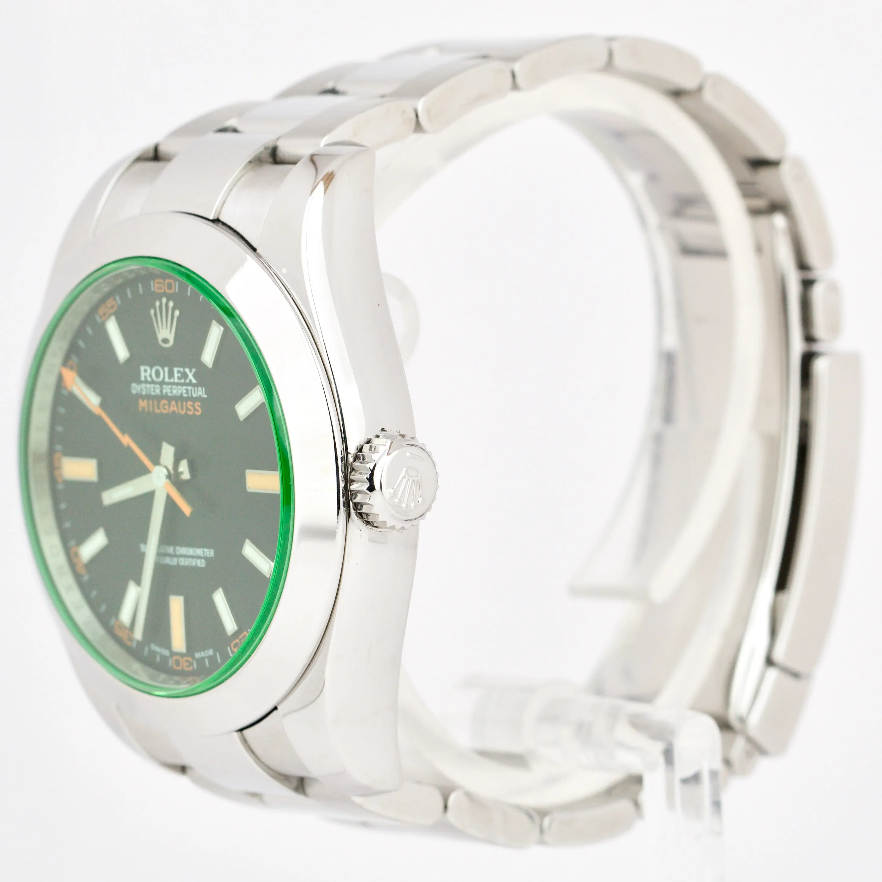 Rolex Milgauss 40mm Green Anniversary Stainless Steel Black Watch 116400 GV