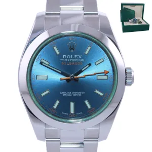 Rolex Milgauss Blue Anniversary Green 116400GV Steel 40mm Watch Box