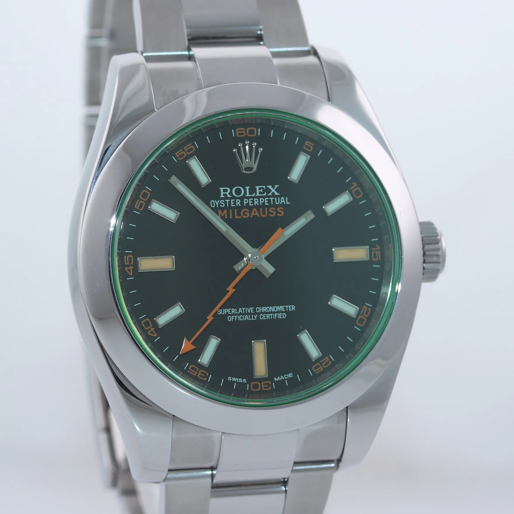 Rolex Milgauss Green Anniversary 116400 GV Steel Black Green Watch Box