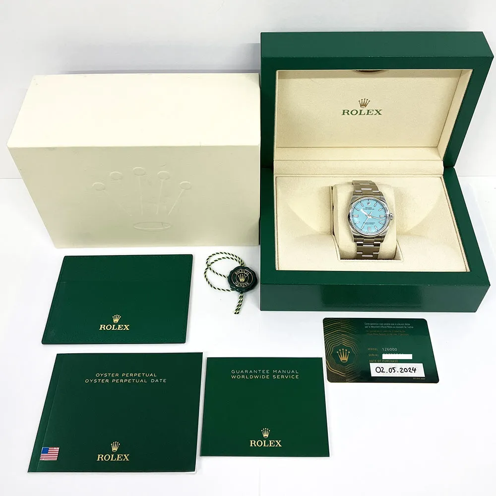 Rolex Oyster Perpetual 126000 Turquoise Dial May 2024