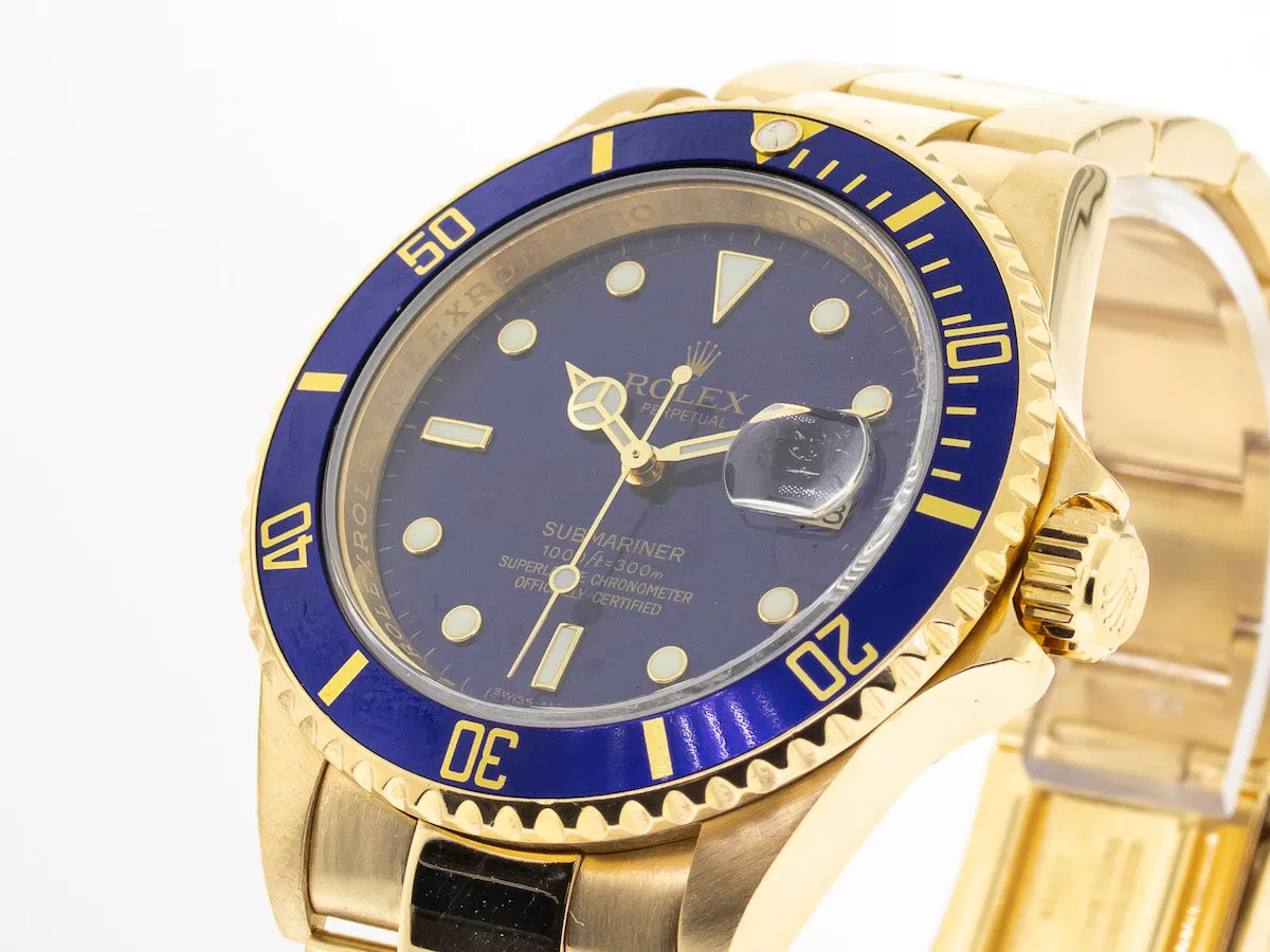 Rolex Submariner Date 40mm Yellow Gold Blue Dial & Blue Bezel 16618