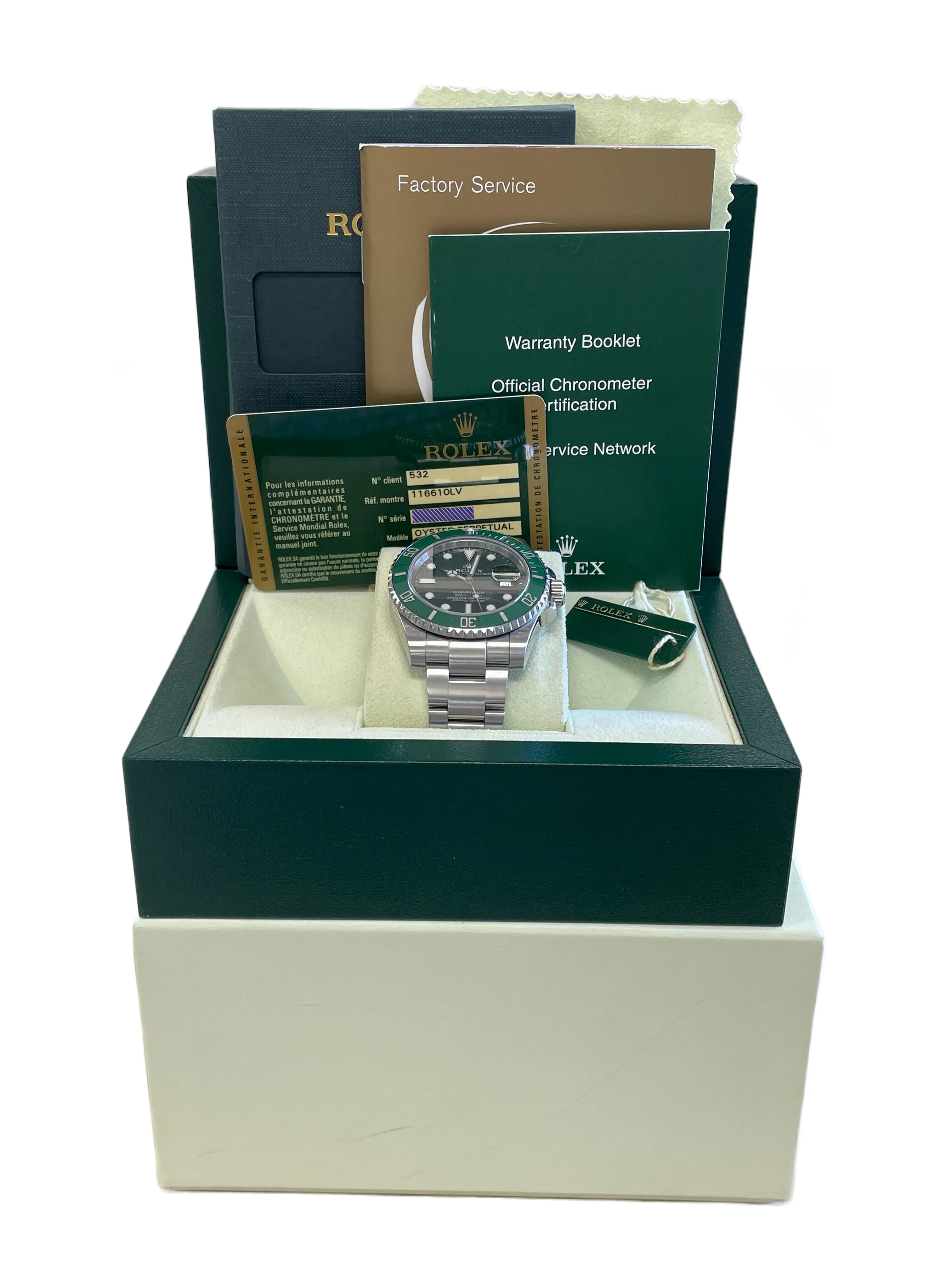 Rolex Submariner Date HULK Stainless Steel Green 40mm 116610 LV Watch CARD B P
