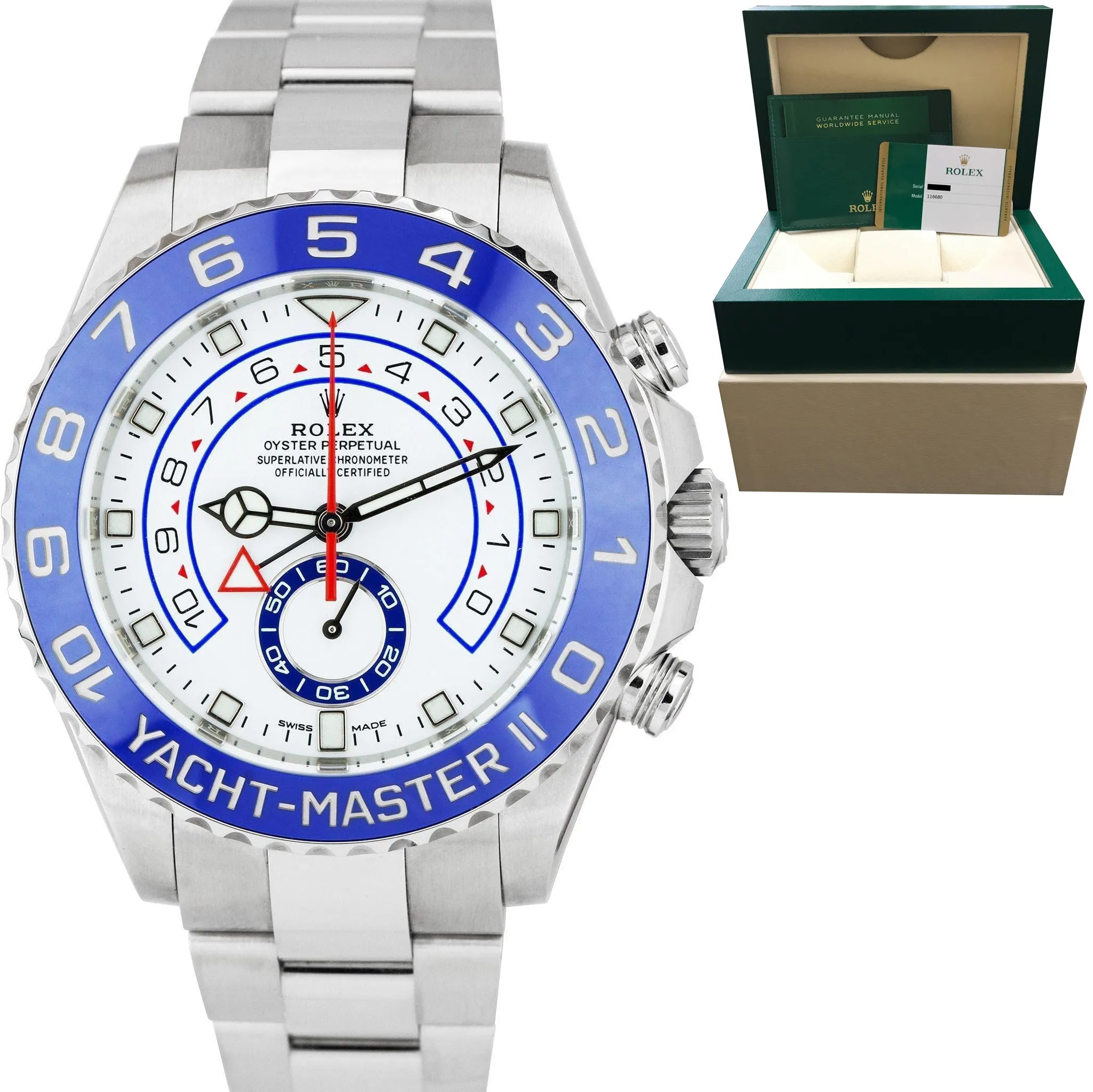 Rolex Yacht-Master II 44mm NEWEST HANDS Stainless White Blue 116680 Watch B P