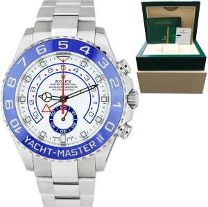 Rolex Yacht-Master II 44mm NEWEST HANDS Stainless White Blue 116680 Watch B P