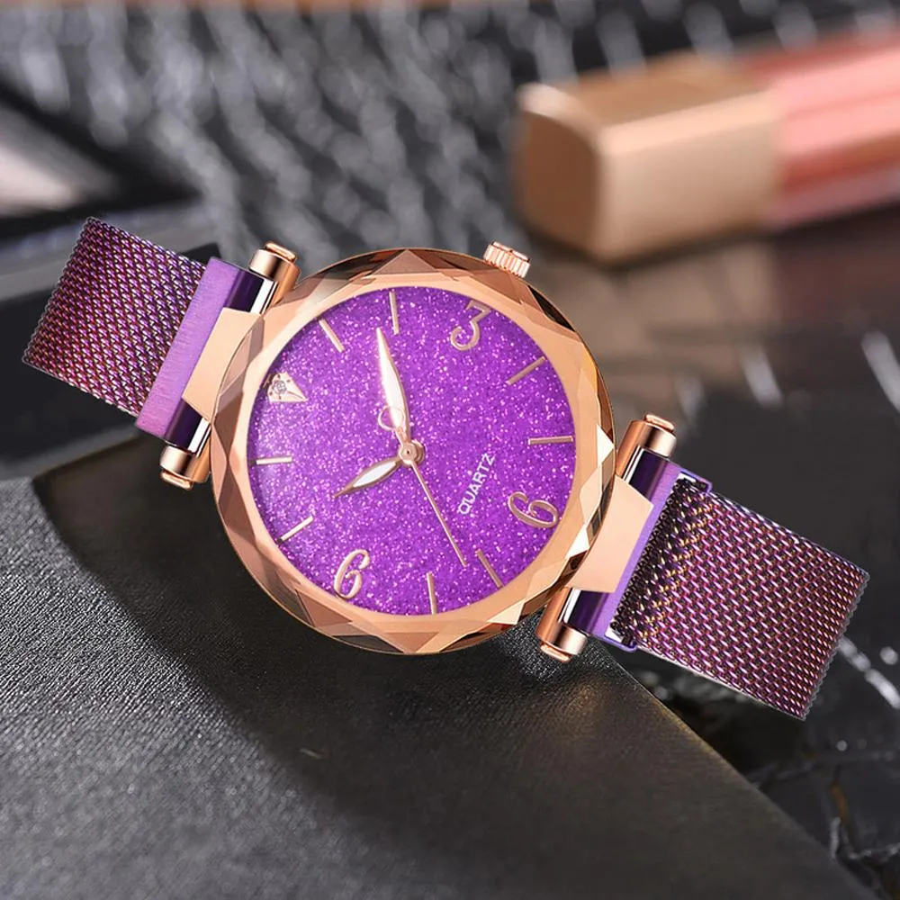 Rose Gold Women Watch 2021 Top Brand Luxury Magnetic Starry Sky Lady Wrist Watch