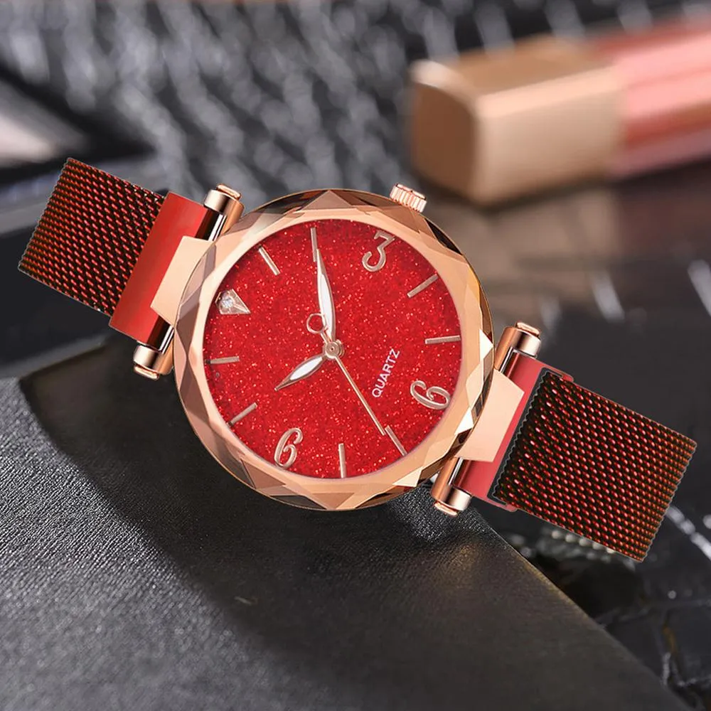 Rose Gold Women Watch 2021 Top Brand Luxury Magnetic Starry Sky Lady Wrist Watch