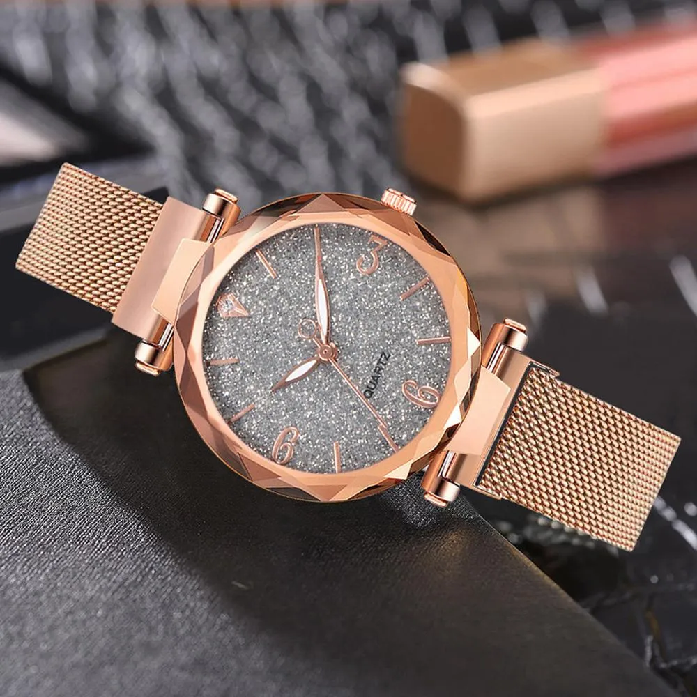Rose Gold Women Watch 2021 Top Brand Luxury Magnetic Starry Sky Lady Wrist Watch