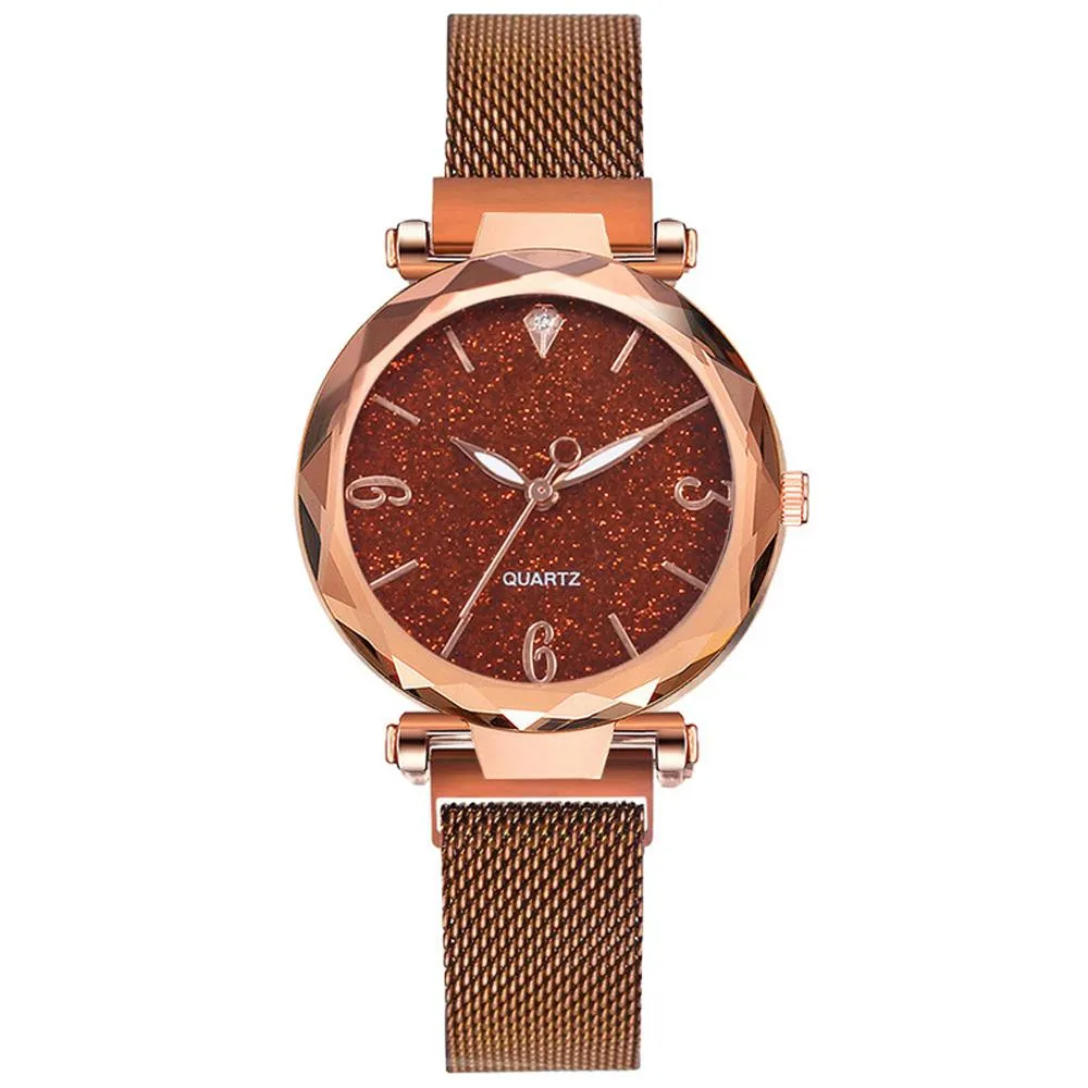 Rose Gold Women Watch 2021 Top Brand Luxury Magnetic Starry Sky Lady Wrist Watch