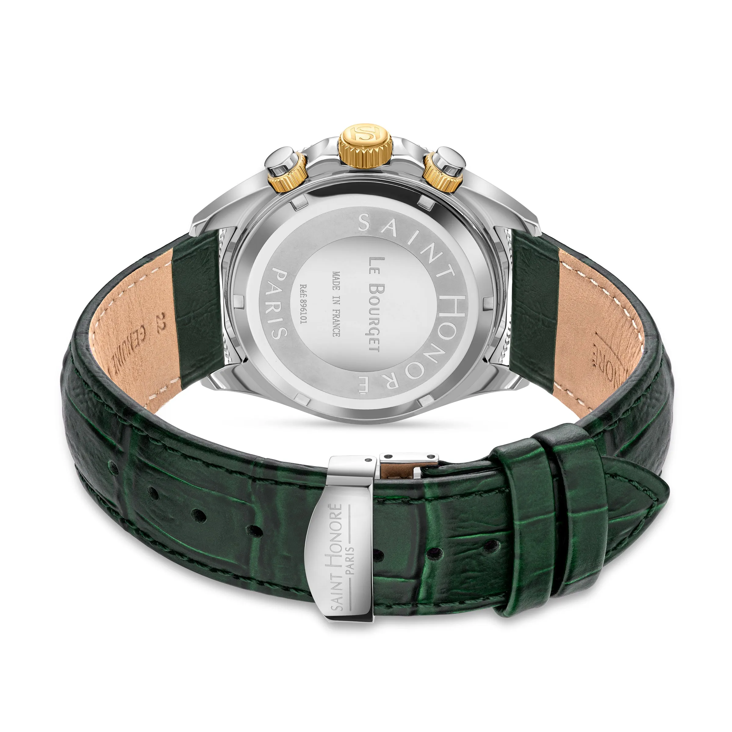 Saint Honore Le Bourget Gents Green Dial Stainless Steel Steel Case Green Leather Strap Watch