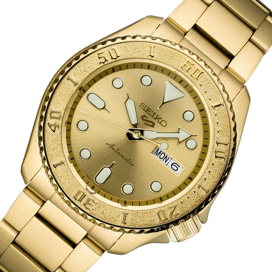 Seiko 5 Sports SRPE74 SRPE74K SRPE74K1 Gold Tone Stainless Steel Watch