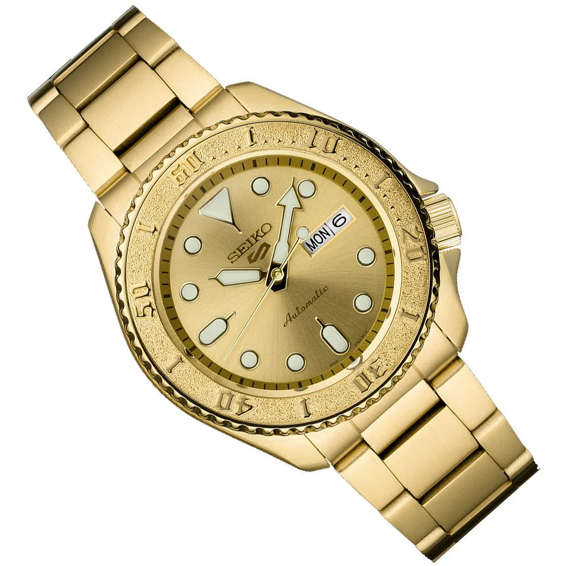 Seiko 5 Sports SRPE74 SRPE74K SRPE74K1 Gold Tone Stainless Steel Watch