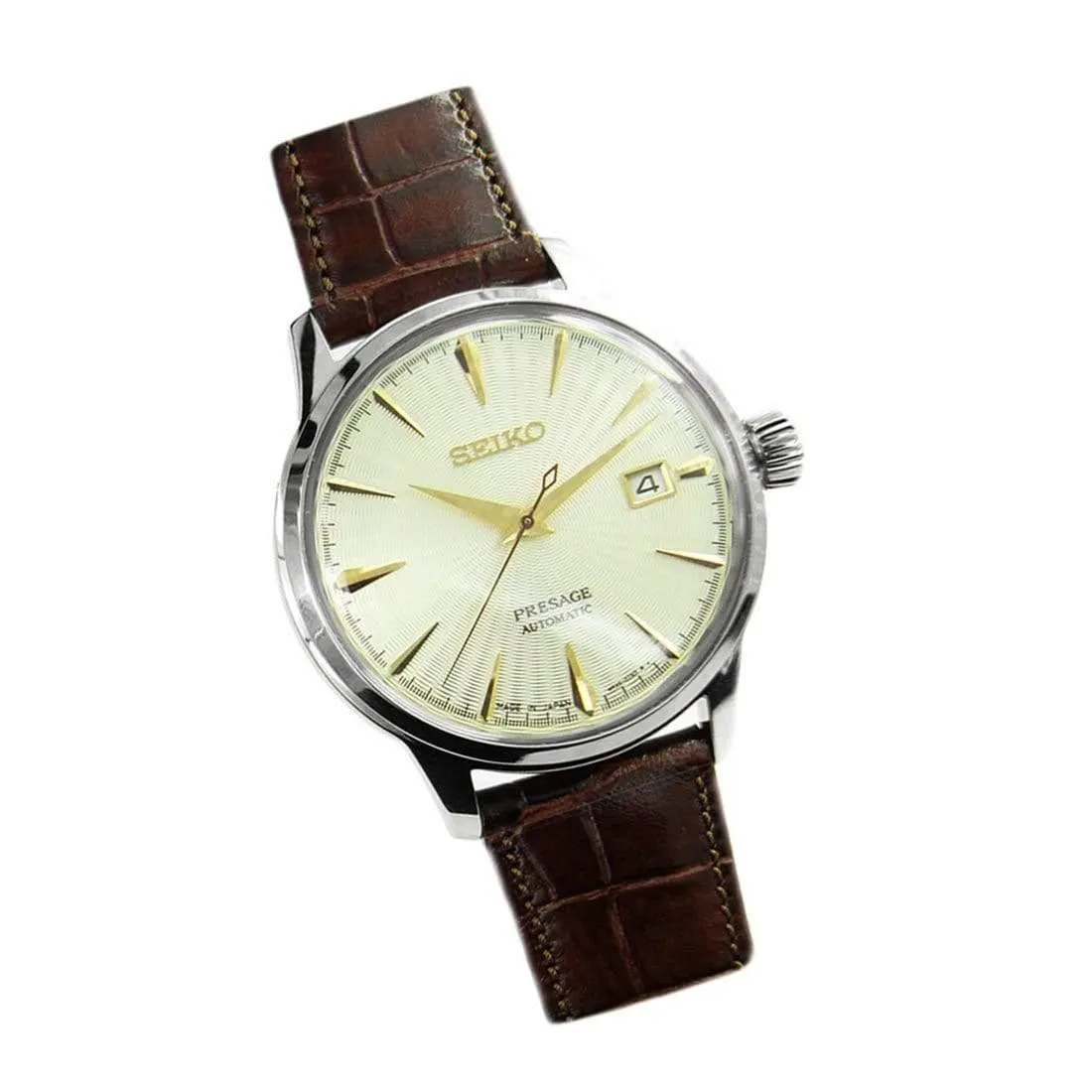 Seiko Presage Automatic "Golden Champagne" Brown Leather Men's Watch SRPC99J1