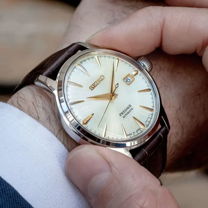 Seiko Presage Automatic "Golden Champagne" Brown Leather Men's Watch SRPC99J1