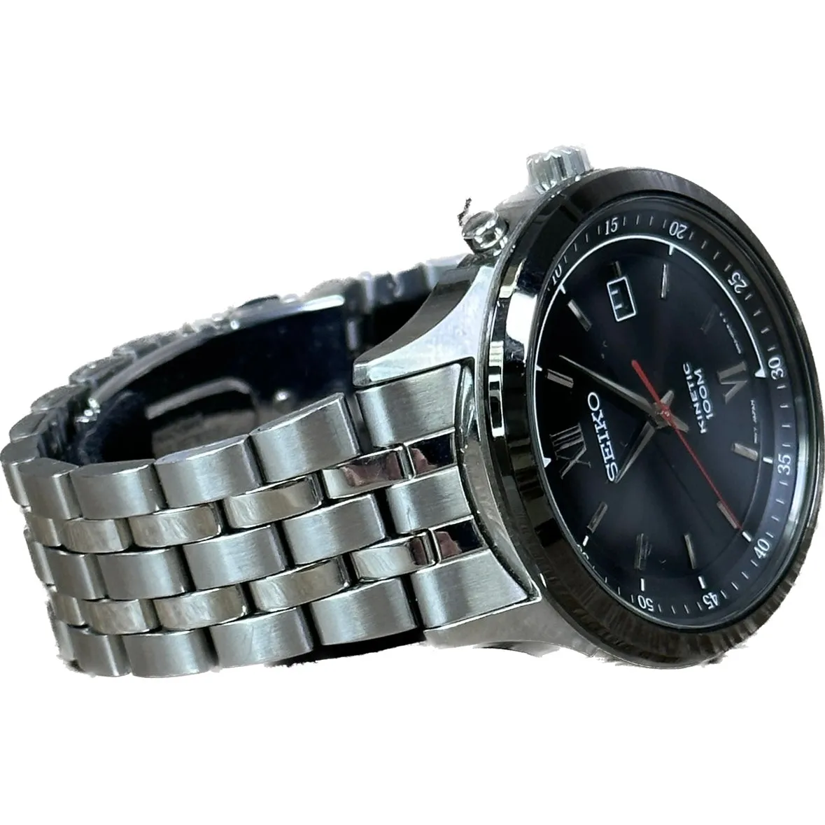 Seiko SKA659 Kinetic Black Dial Stainless Steel Mens Watch
