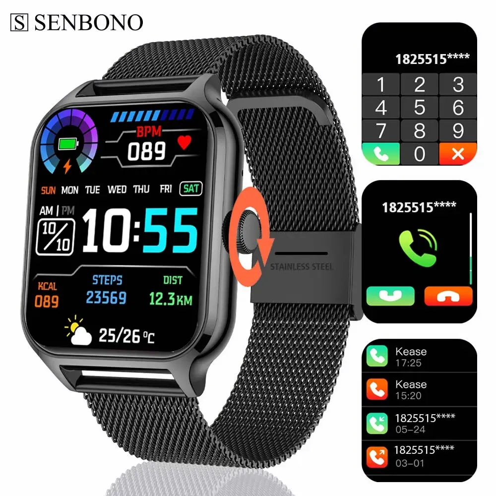 SENBONO New Women Smartwatch Bluetooth Call Heart Rate Blood Oxygen Tracker Sport Smart Watch Women Men for IOS Androird Xiaomi