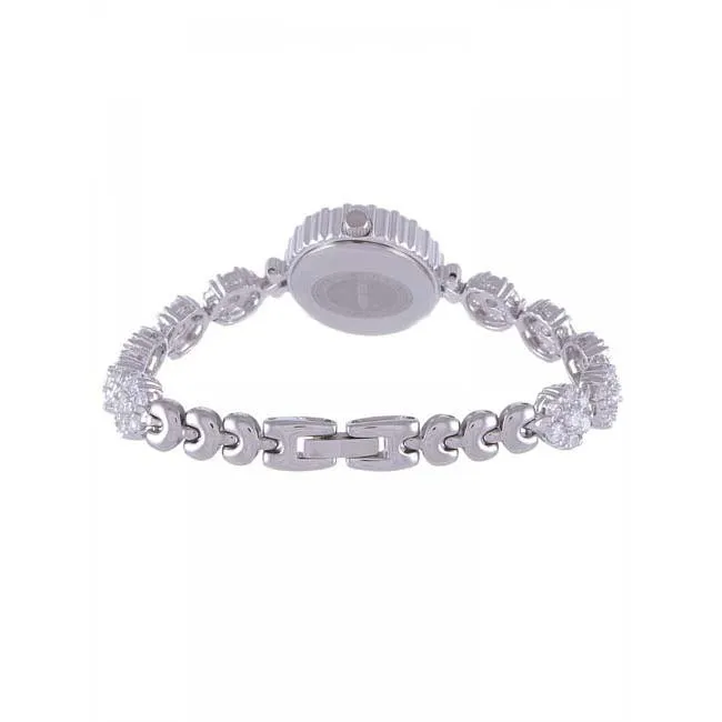 Silver Oval White MOP Dial Watch  For Women with Crystals - Heloisa 76120110