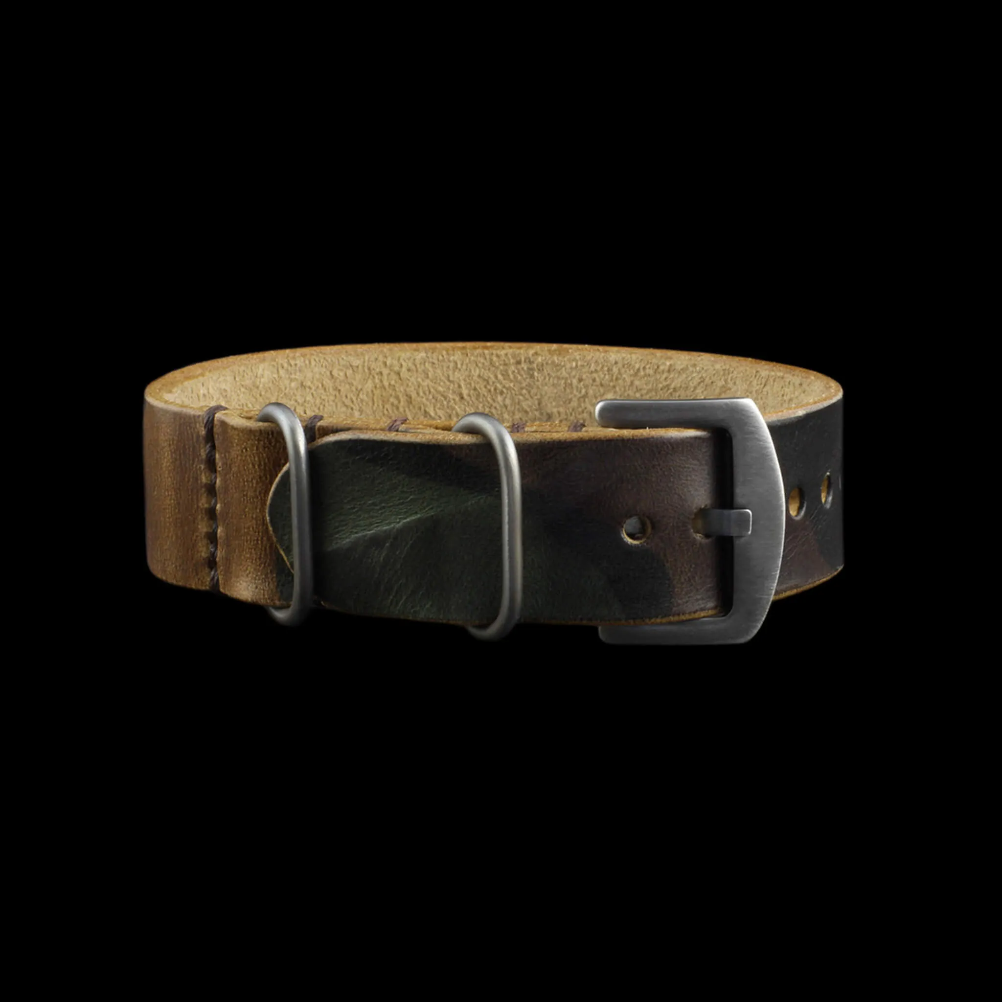 Single Pass Leather Watch Strap, 3-Ring Military 101 Style II