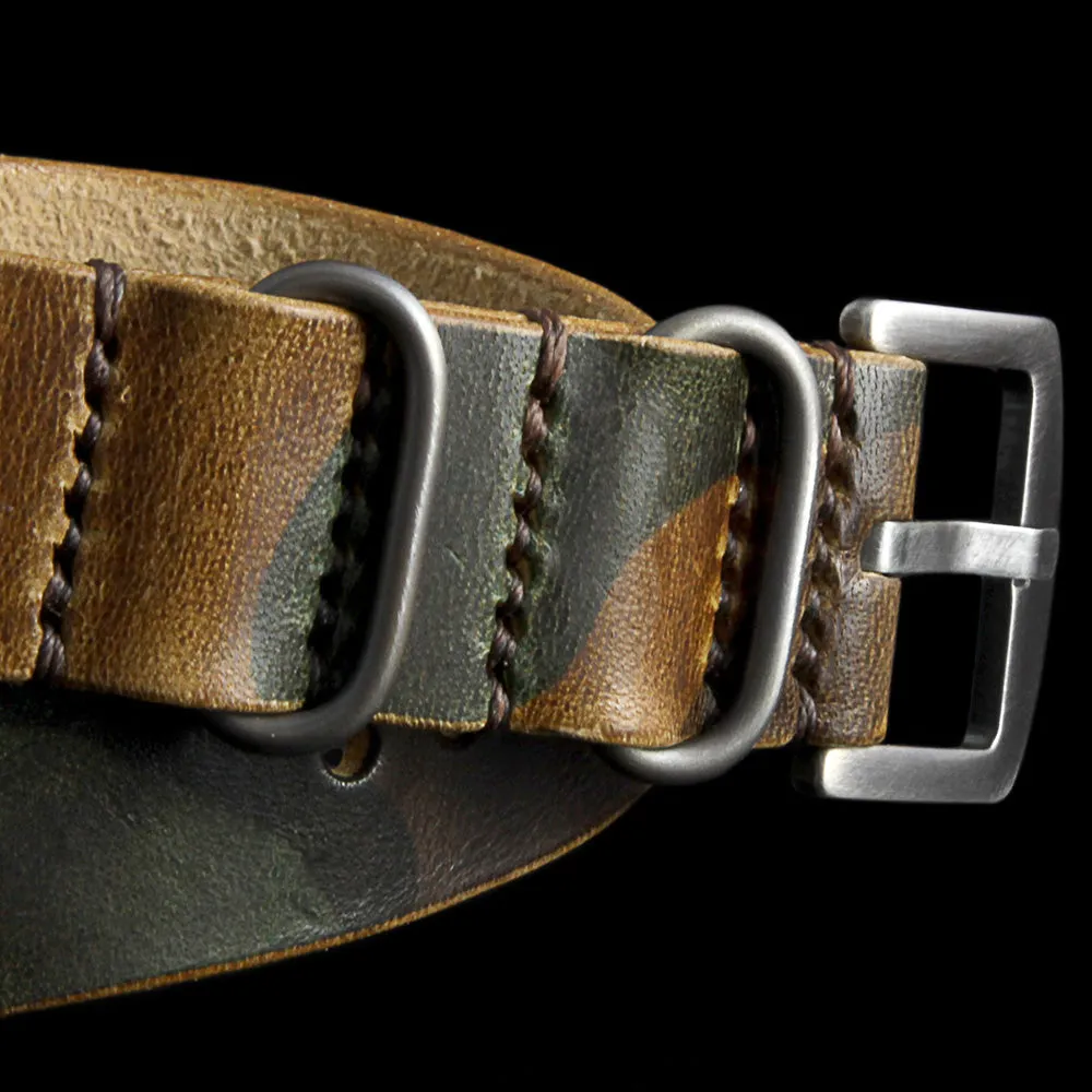 Single Pass Leather Watch Strap, 3-Ring Military 101 Style II