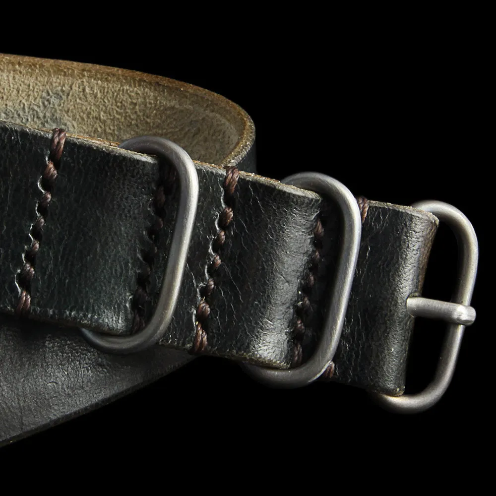 Single Pass Leather Watch Strap, 3-Ring Military 107