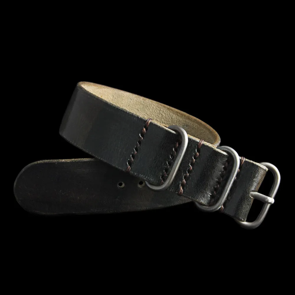 Single Pass Leather Watch Strap, 3-Ring Military 107