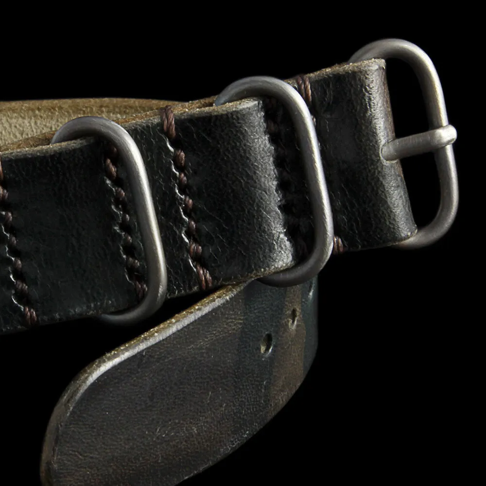 Single Pass Leather Watch Strap, 3-Ring Military 107