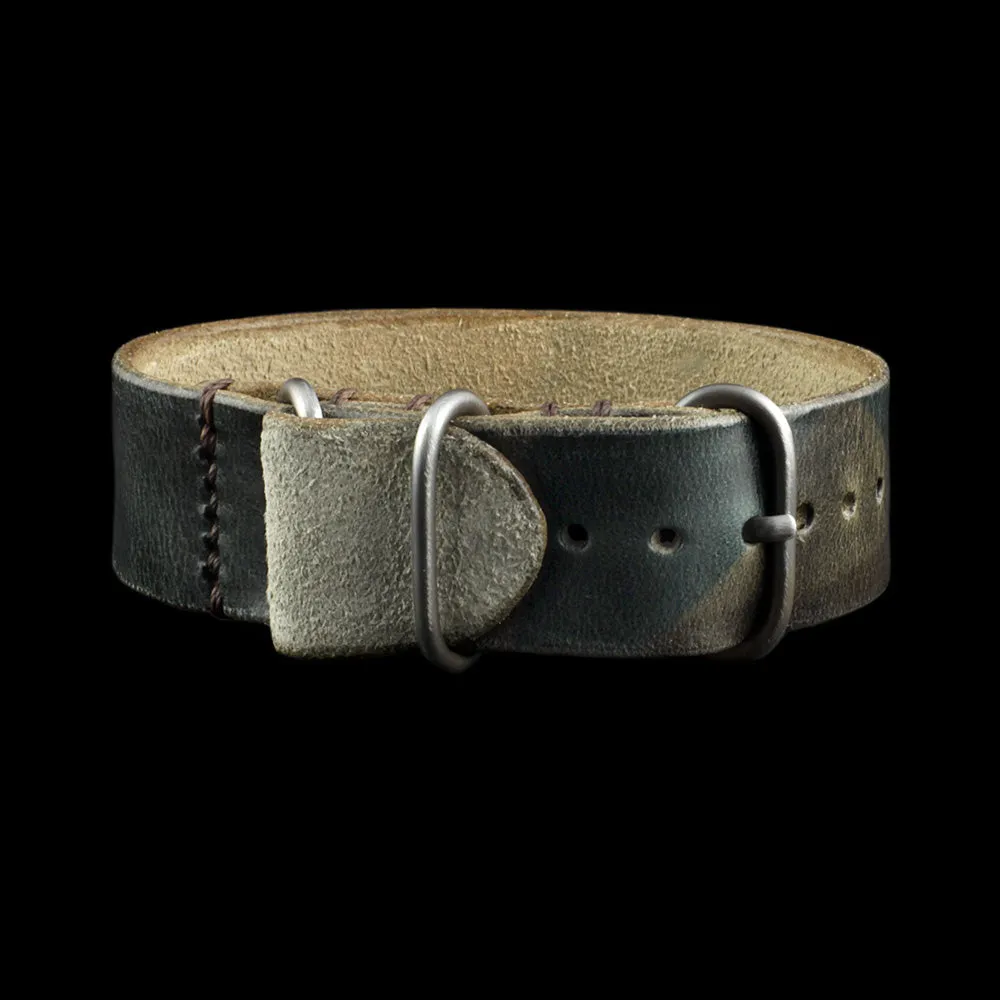 Single Pass Leather Watch Strap, 3-Ring Military 107