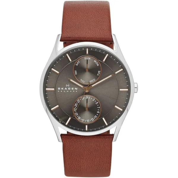 Skagen Holst Brown Leather Strap Charcoal Dial Quartz Watch for Gents - SKW6086