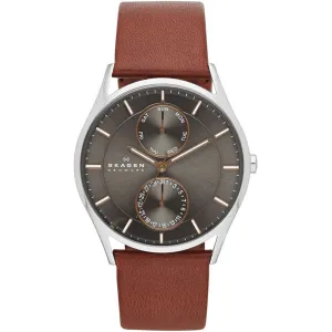 Skagen Holst Brown Leather Strap Charcoal Dial Quartz Watch for Gents - SKW6086