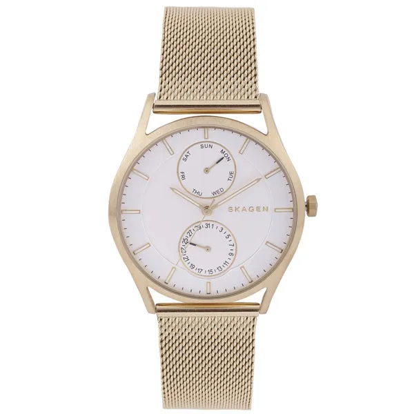 Skagen Holst Gold Mesh Bracelet White Dial Quartz Watch for Gents - SKW6173
