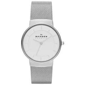 Skagen Nicoline Silver Mesh Bracelet White Dial Quartz Watch for Ladies - SKW2075