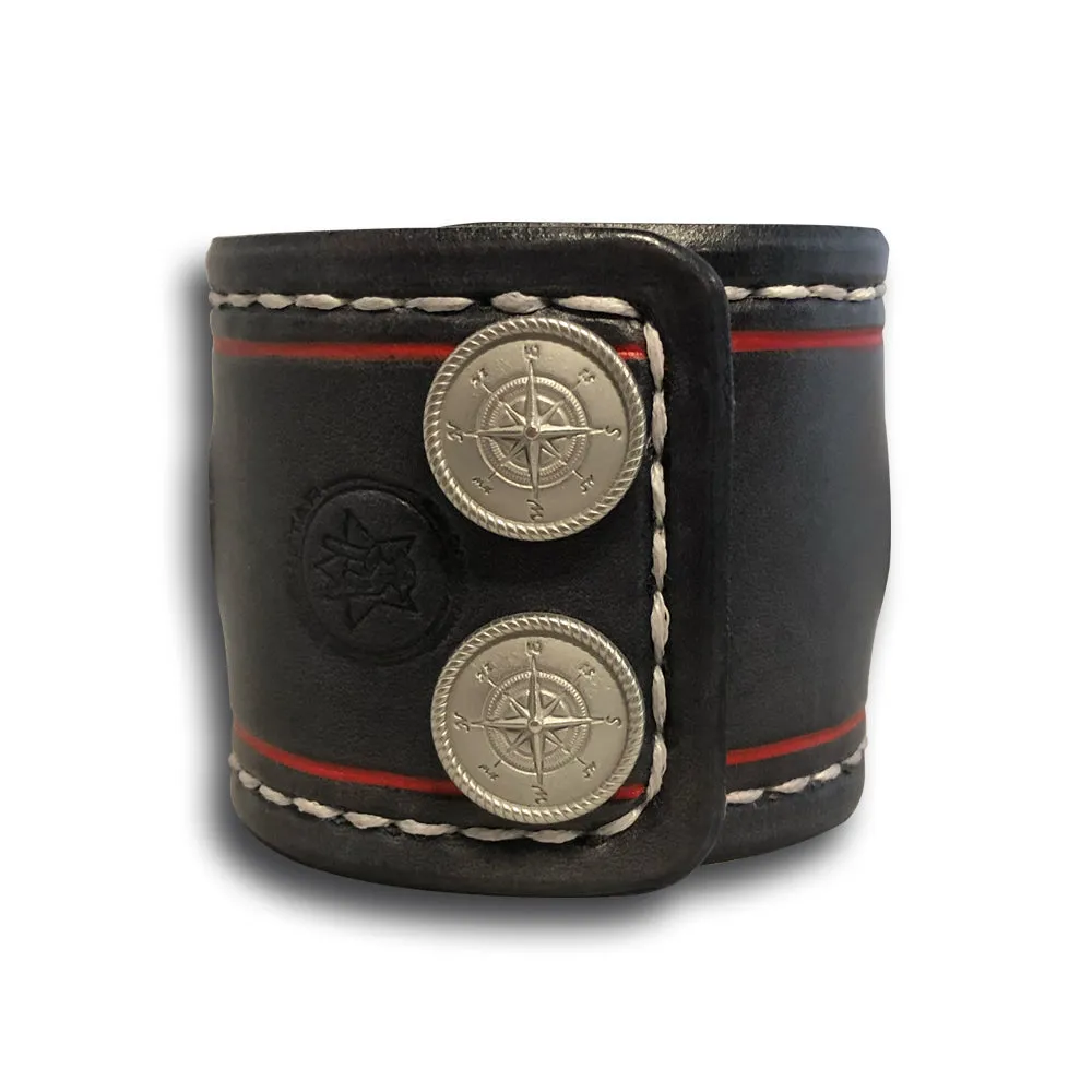 Slate Gray Leather Cuff Watch Band with Compass Snaps