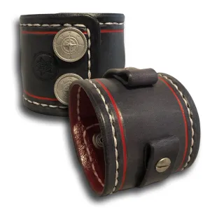 Slate Gray Leather Cuff Watch Band with Compass Snaps