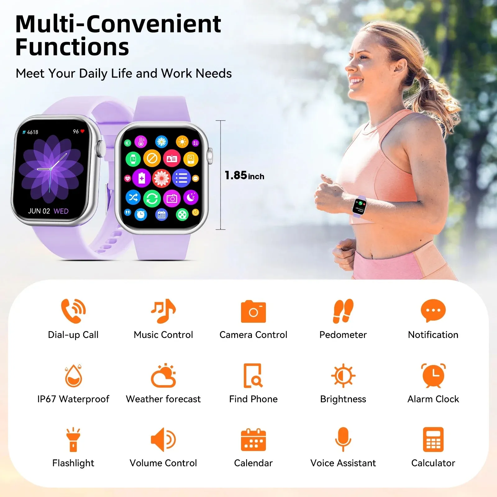 Smart Watch Women for Android Iphone with Fitness Tracker Calls Rate Monitor IP67 Waterproof