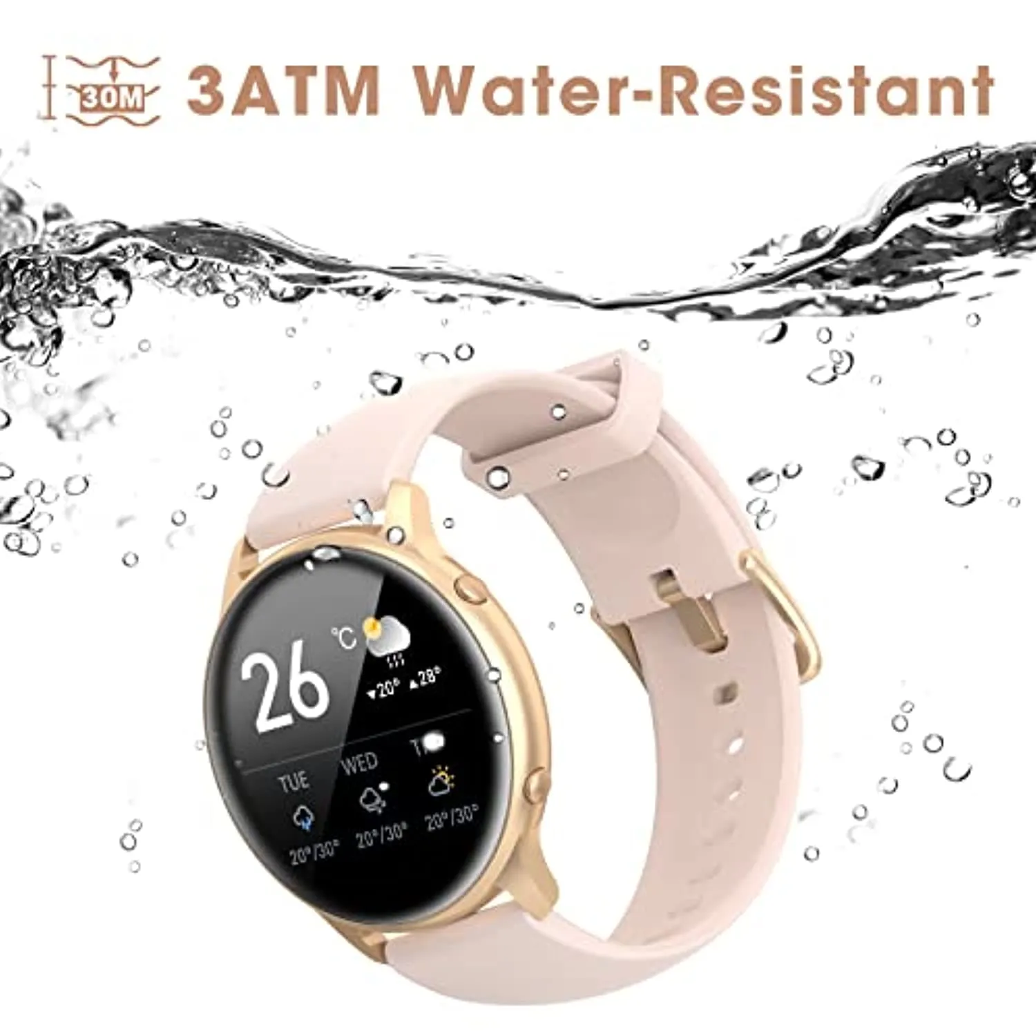 Smart Watches for Women, 2022 HD LCD Smart Watch for Android Phones and iPhone Compatible, 3ATM Waterproof Fitness Tracker with Heart Rate, Blood Oxygen, Sleep Monitor, Pedometer, Watch Pink